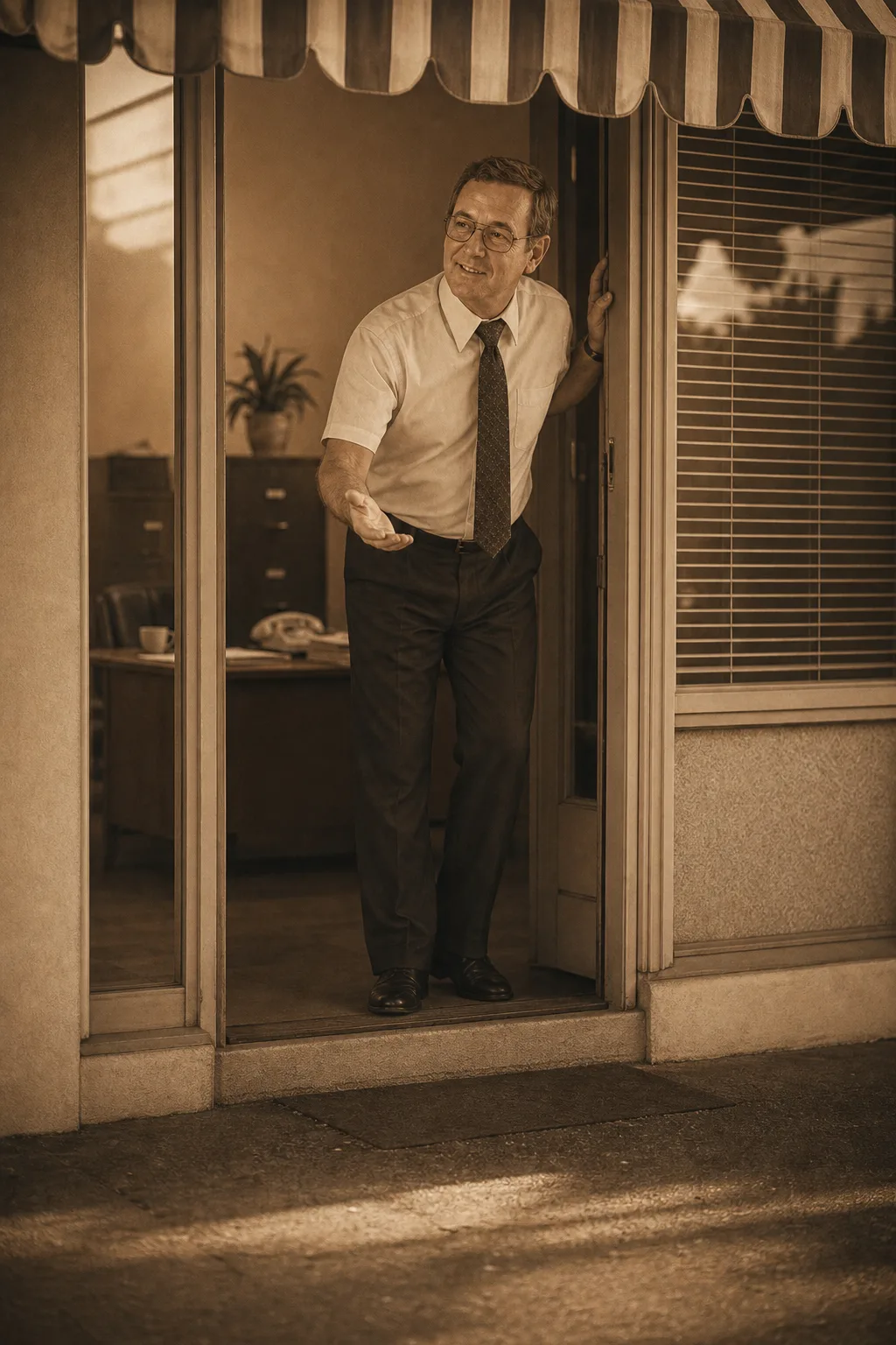 Gary holding the office door open