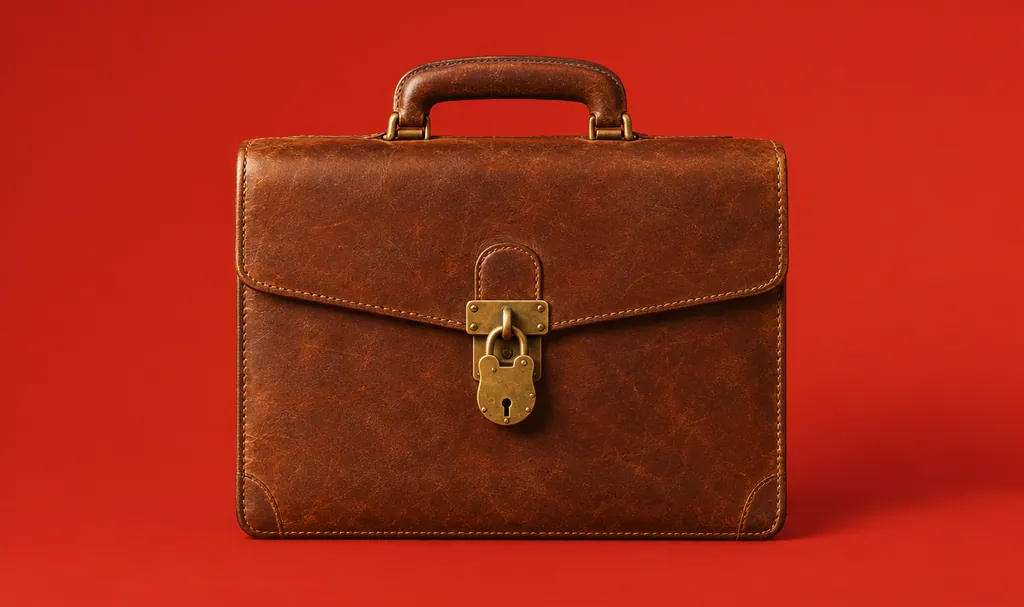 A leather briefcase locked with a small brass padlock, illustrating keeping quiet until the insurer consents