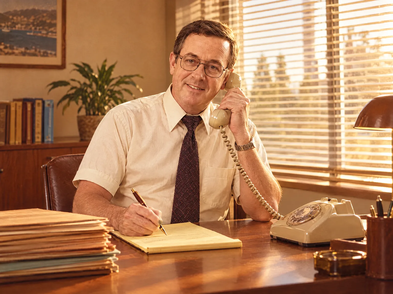 Gary on the phone at his desk taking notes, illustrating notifying an insurer of a claim