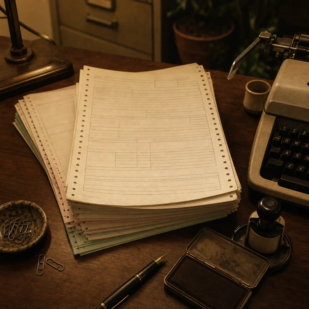A stack of carbon-copy forms